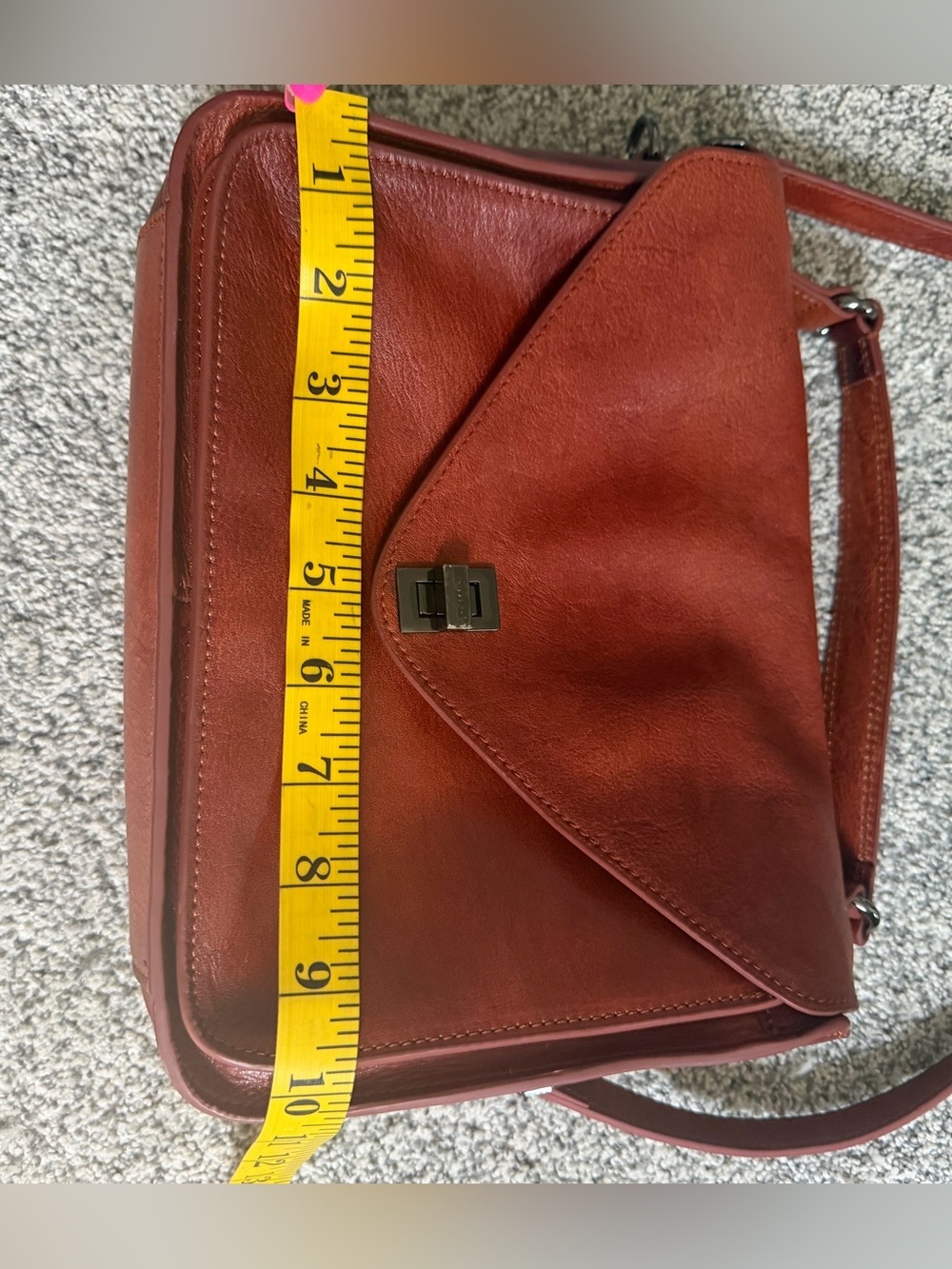 Rich Cognac Leather Crossbody Satchel | Vintage Minimalist Everyday Bag - Picture 8 of 11
